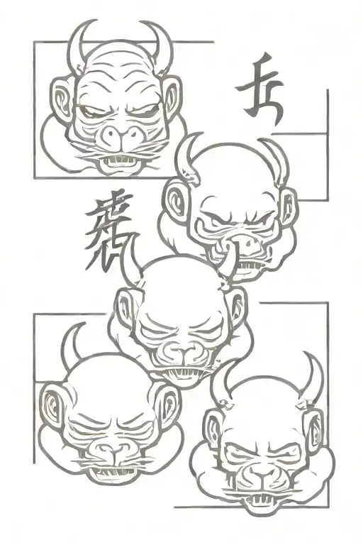hear no evil, see no evil, speak no evil in Japanese writting  tattoo design idea