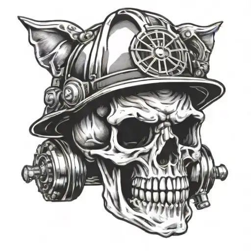 skull with firefighter helmet tattoo design idea