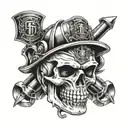 skull with firefighter helmet tattoo design idea