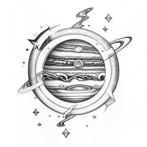 jupiter, saturn, space tattoo covering the thigh tattoo design idea