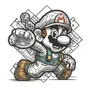 A playful tattoo design featuring a Super Mario character, bold outlines, detailed shading, whimsical expression, i tattoo design idea