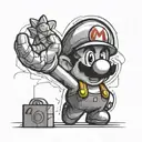 A playful tattoo design featuring a Super Mario character, bold outlines, detailed shading, whimsical expression, i tattoo design idea
