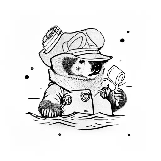 paddington bear floating down a river holding a juice box tattoo design idea