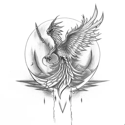 phoenix with tail becoming a trident tattoo design idea