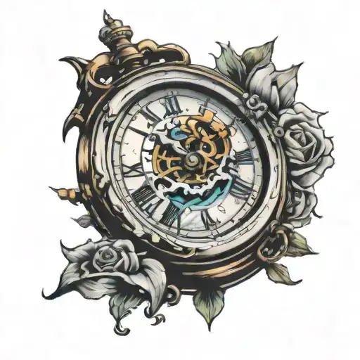 broken clock, sinking ship tattoo design idea