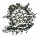 broken clock, sinking ship tattoo design idea