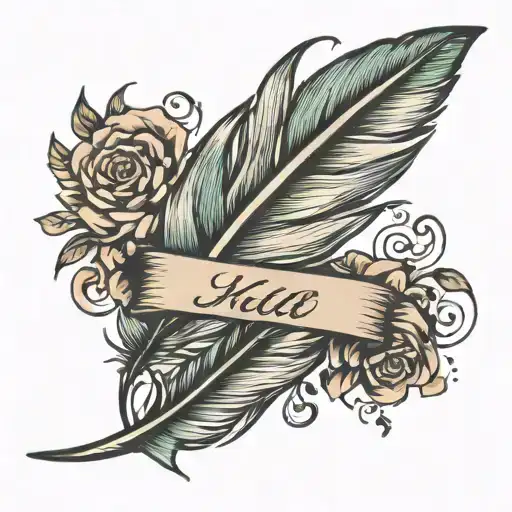 Feather with name  tattoo design idea