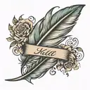 Feather with name  tattoo design idea