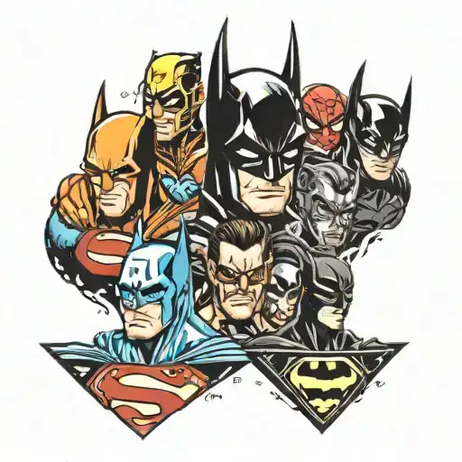 Batman face, Superman, Wolverine, Goku, Popeye, Mandalorian, Venom, Spiderman. tattoo design idea
