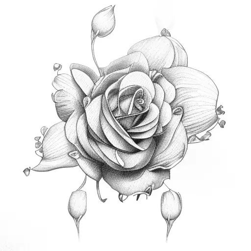 bouquet of flowers with orchid rose peony tulip tattoo design idea