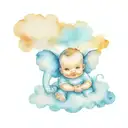 happy baby angel with a cute baby elephant in the clouds tattoo design idea