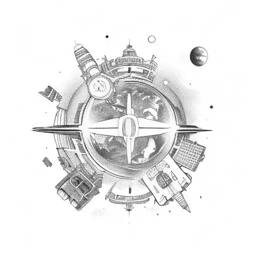 travel, infinity and world tattoo design idea