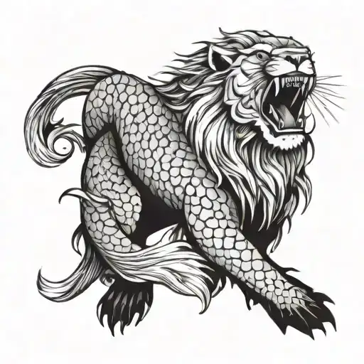 A koi fish transforming into a fierce lion tattoo design idea