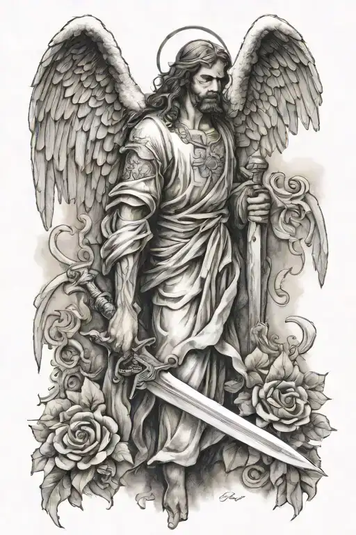 The power of angel Gabriel sword tattoo tattoo design idea