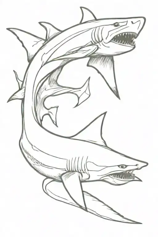 hammer head shark swimming tattoo design idea