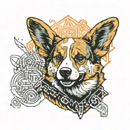 A silly corgi with a writing "Это кепик" Around these images tattoo design idea