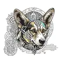A silly corgi with a writing "Это кепик" Around these images tattoo design idea