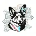 A silly corgi with a writing "Это кепик" Around these images tattoo design idea