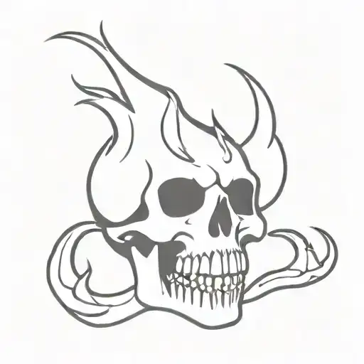 a skull with an open mouth and a flame behind it   tattoo design idea