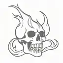 a skull with an open mouth and a flame behind it   tattoo design idea