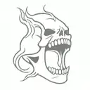 a skull with an open mouth and a flame behind it   tattoo design idea