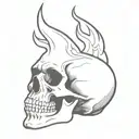 a skull with an open mouth and a flame behind it   tattoo design idea