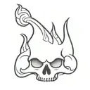 a skull with an open mouth and a flame behind it   tattoo design idea