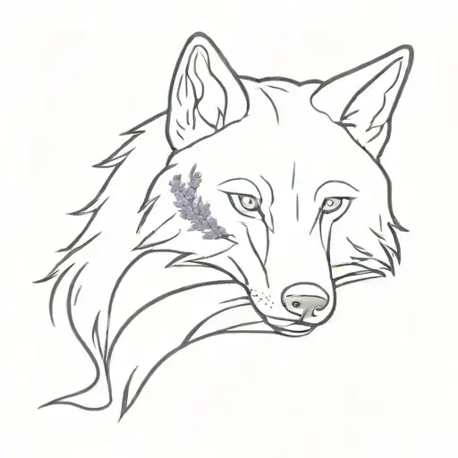 lavender and wolf head tattoo design idea