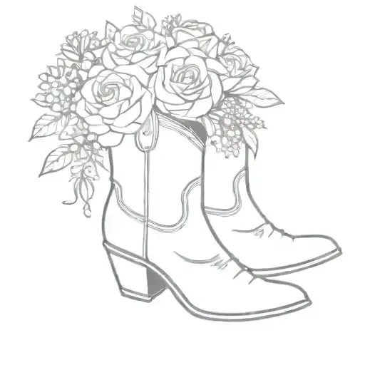 cowboy boot filled with march birth flower bouquet tattoo design idea