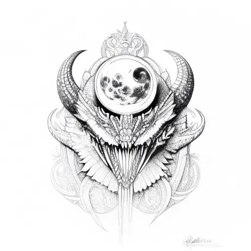 Dragão com lua e cobras tattoo design idea