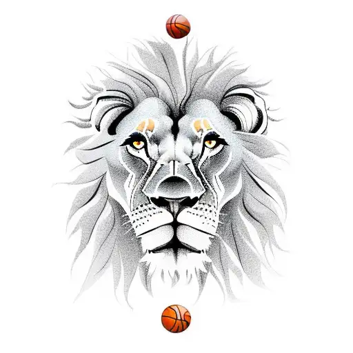 A lion wearing a basketball jersey with the Baltimore skyline in the background tattoo design idea