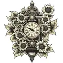 grandfather clock surrounded with sunflowers  tattoo design idea