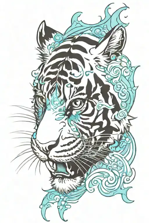 tiger face aqua tattoo design idea