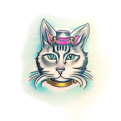 stack of books with cat magical tattoo design idea