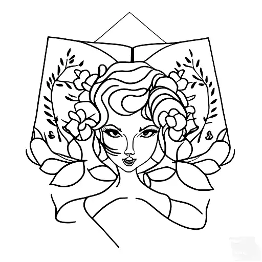 A minimalist tattoo of a silhouette of Taylor Swift holding a book, surrounded by lavender flowers. tattoo design idea