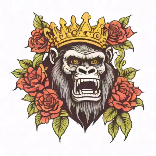 only The Strong Survives/ gorilla with crown tattoo design idea