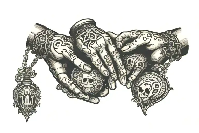 family holding hands and money bags tattoo design idea