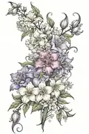 carnations, violets, daffodils,may bells, roses, water lilys, gladiolus's, morning glory's, cosmos, and narcissus's  tattoo design idea