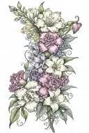 carnations, violets, daffodils,may bells, roses, water lilys, gladiolus's, morning glory's, cosmos, and narcissus's  tattoo design idea