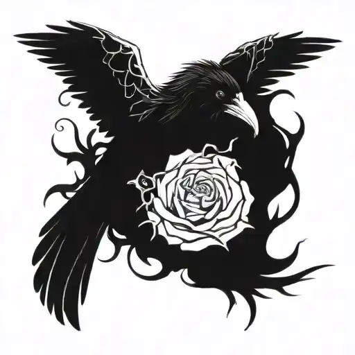 Raven, rose, skull, phoenix rising from the ashes tattoo design idea
