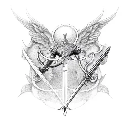 Sword, angels, snake tattoo design idea