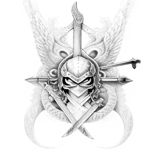 Sword, angels, snake tattoo design idea