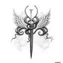 Sword, angels, snake tattoo design idea