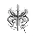 Sword, angels, snake tattoo design idea