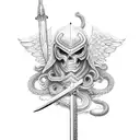 Sword, angels, snake tattoo design idea