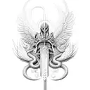 Sword, angels, snake tattoo design idea