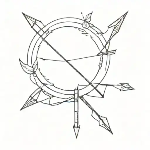 minimalist bow and arrow with sun shining tattoo design idea