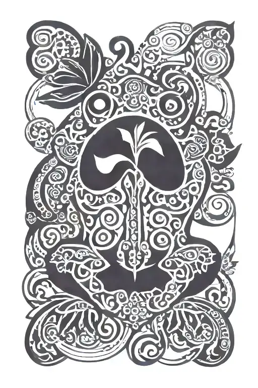 Taino sol, coqui frog, cemi with Flower of the maga tree, a domino, psychology symbol and dates 11/23/09 and 06/06/16 tattoo design idea