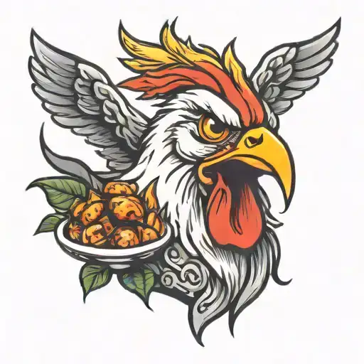 chicken eating chicken wing tattoo design idea