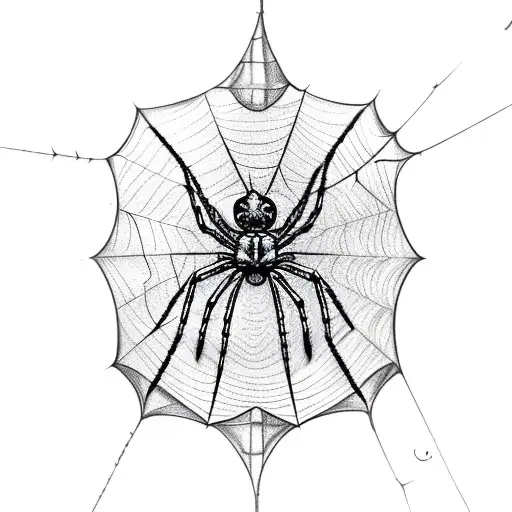 spider with 4 smaller spiders together in a web tattoo design idea